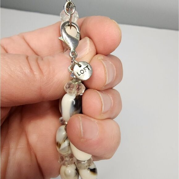 Ann Taylor LOFT White Swirl And Clear Beads Necklace, 38" - Picture 2 of 4